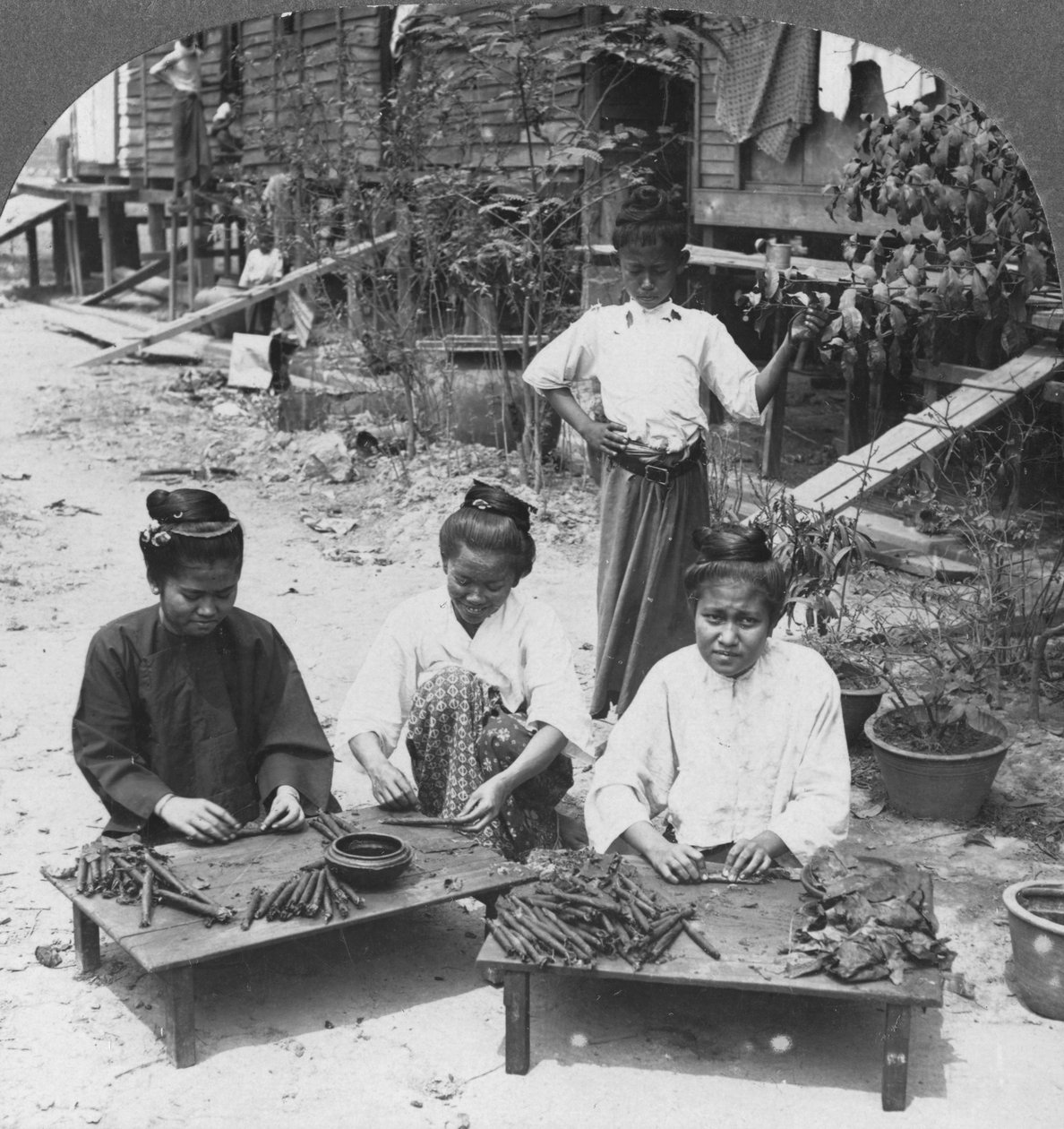 Kadınların içtiği dev puroları yapmak, Burma, 1908 by Stereo Travel Co