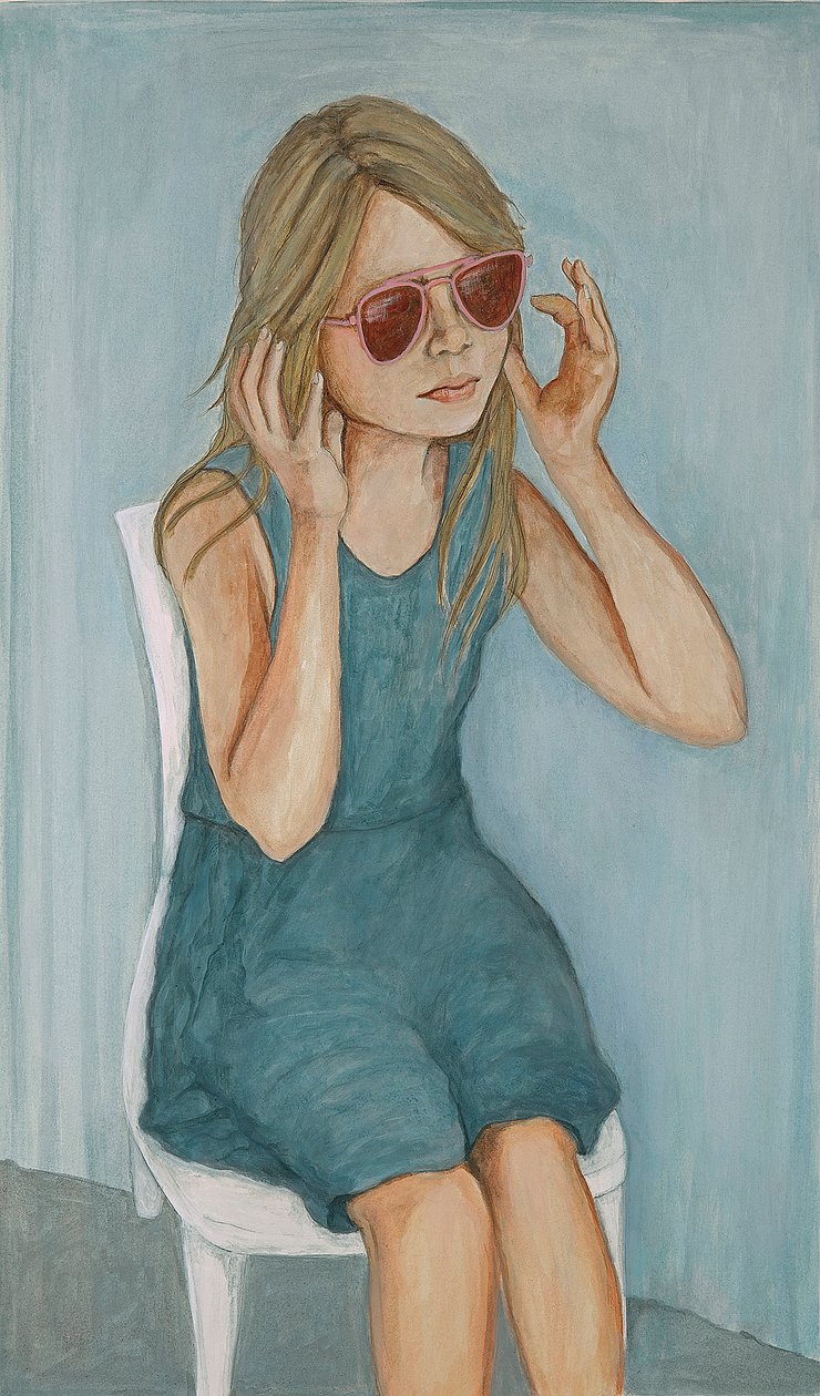 Güneş Gözlüğündeki Kız, 2017 (kalem ve mürekkepler ve kağıt üzerinde yıkama) by Stevie Taylor