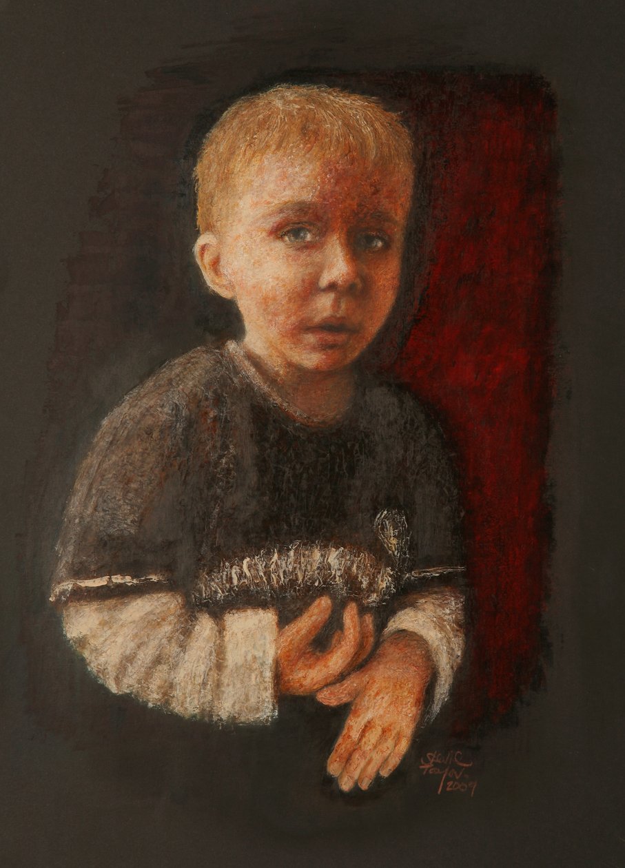Küçük Çocuk Bir Şeyler Üzerinde Çalışıyor, 2009 (kağıt üzerinde yağlı boya) by Stevie Taylor