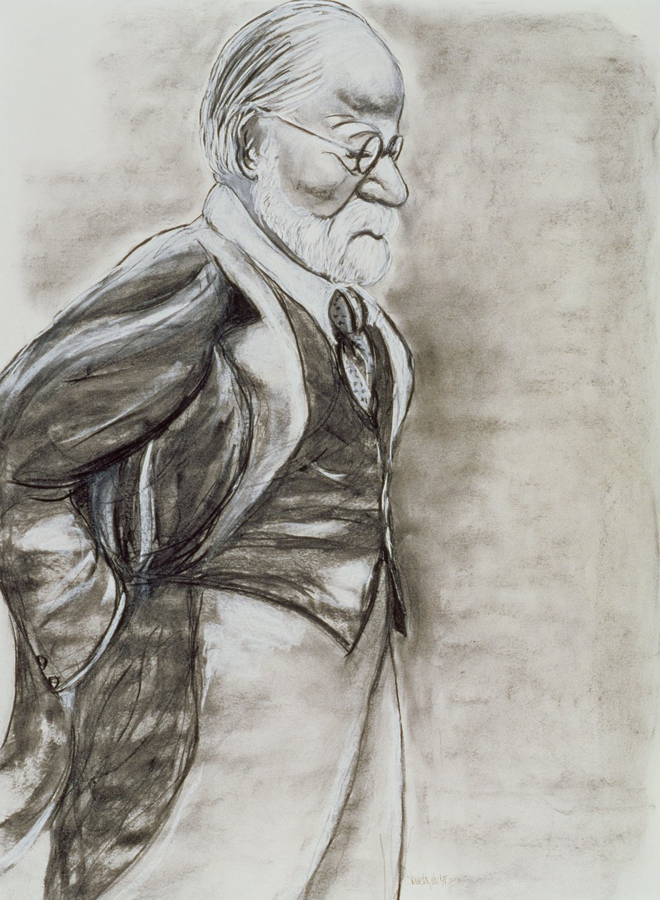 Sigmund Freud (1856-1939) 1998 (kağıt üzerinde kömür ve pastel) by Stevie Taylor