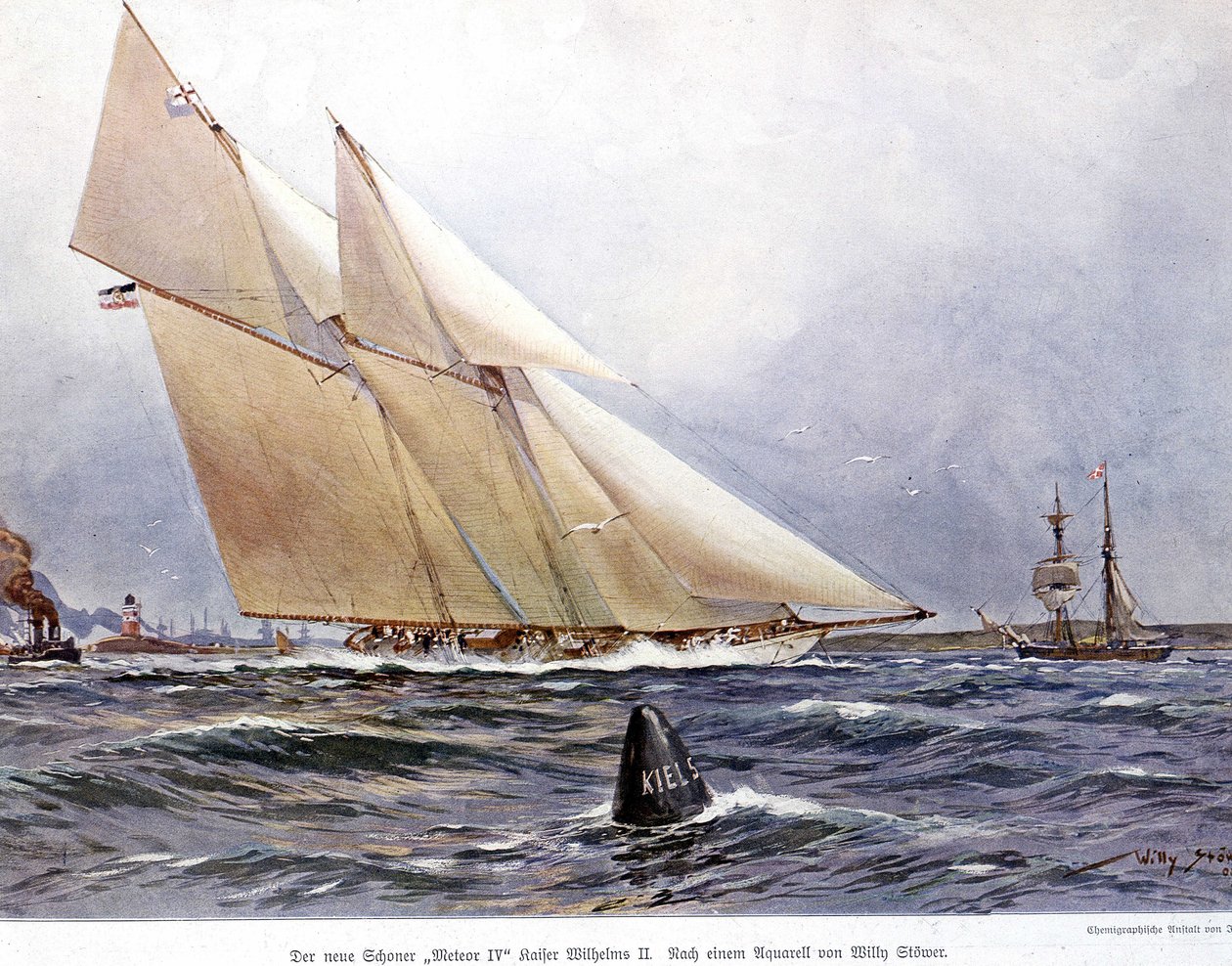 Yelken Yarışı: Yelkenli “” Meteor IV”” - Willy Stower tarafından Suluboya by Willy Stoewer 