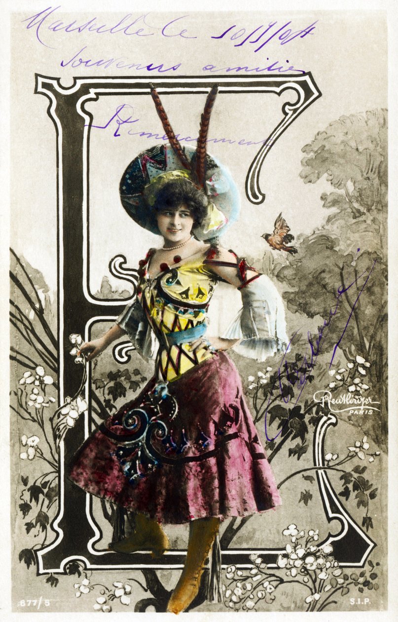E : Constance Elise De Vere, Fransız aktris, Belçika doğumlu İngiliz asıllı - Theatre Marigny, Paris - Kartpostaldaki alfabe by Studio Reutlinger