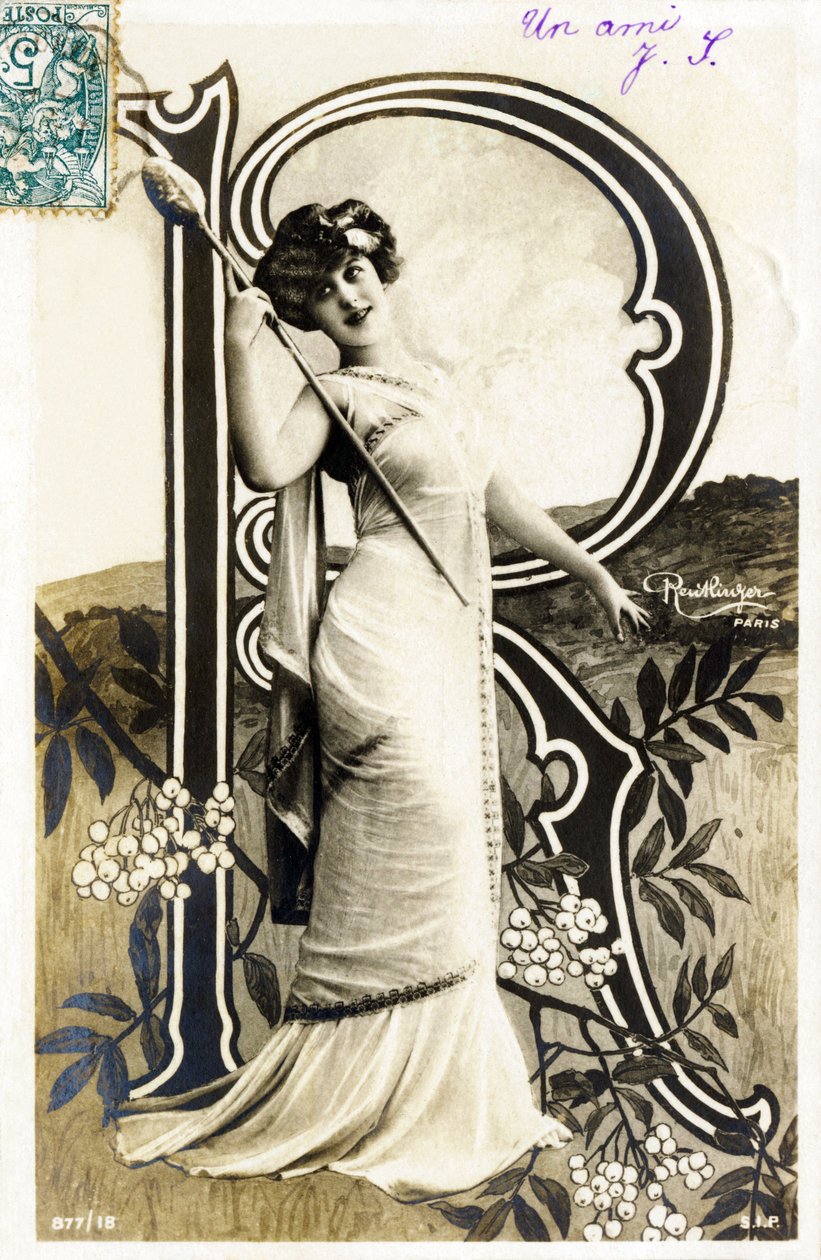 R : Gabrielle Robinne, Fransız aktris, Comedie Francaise, Paris - Kartpostaldaki alfabe by Studio Reutlinger