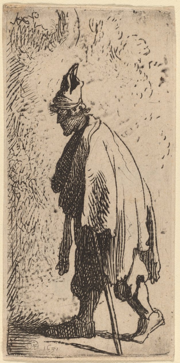 Sopalı Dilenci, Sola Yürüyen by Studio of Rembrandt van Rijn