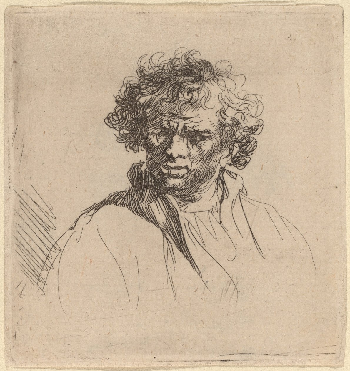 Buruk Ağızlı Kıvırcık Kafalı Adam by Studio of Rembrandt van Rijn