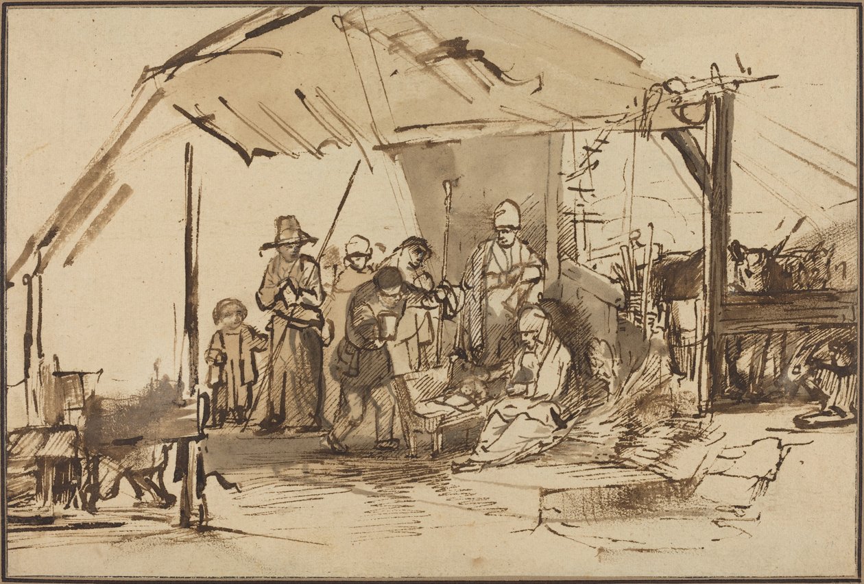 Çobanların hayranlığı by Studio of Rembrandt van Rijn