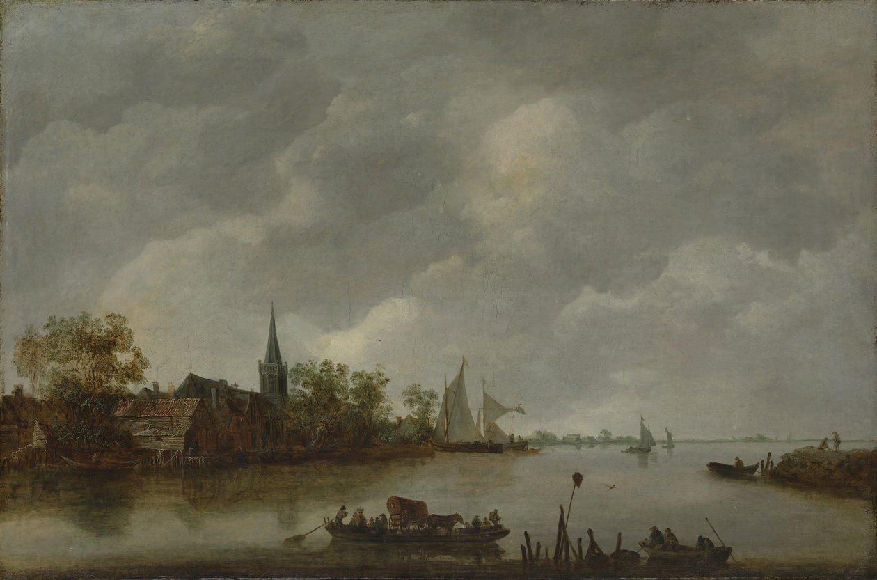 Köy Kilisesi ile Nehir Manzaralı. by Style of Jan van Goyen