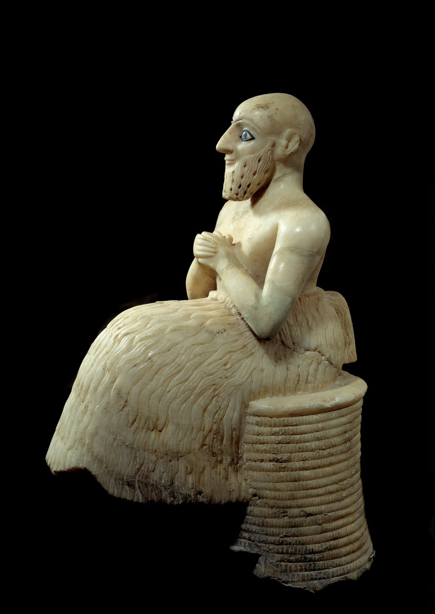 Sanat Mezopotamya: Görevli Ebih-il Heykeli. Albaster, deniz kabuğu, lapis-lazuli ve şist heykeli, MÖ 2500 civarında (Sümer dönemi, MÖ 2900-2200 civarında). Mari