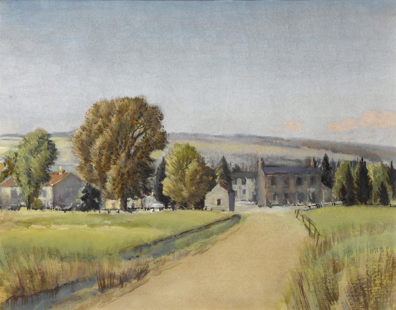 Köye giden yol, c.1900 (kağıt üzerine guaş) by Sunderland Rollinson