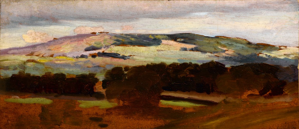 Oaks ile Peyzaj (kağıt üzerine sulu boya) by Sunderland Rollison
