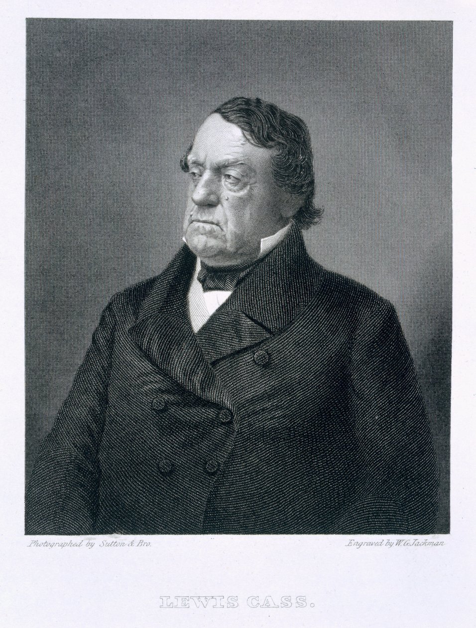 Lewis Cass, bir fotoğraftan sonra William G. Jackman (fl.c.1841-60) tarafından oyulmuş by Sutton and Bro.