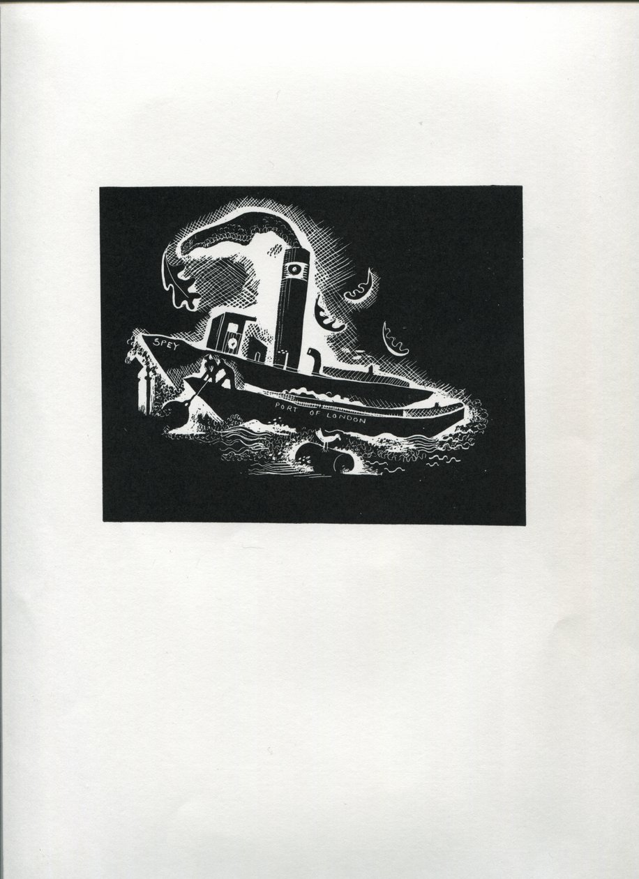 Thames Boat (satır blok baskı) by Suzanne Cooper