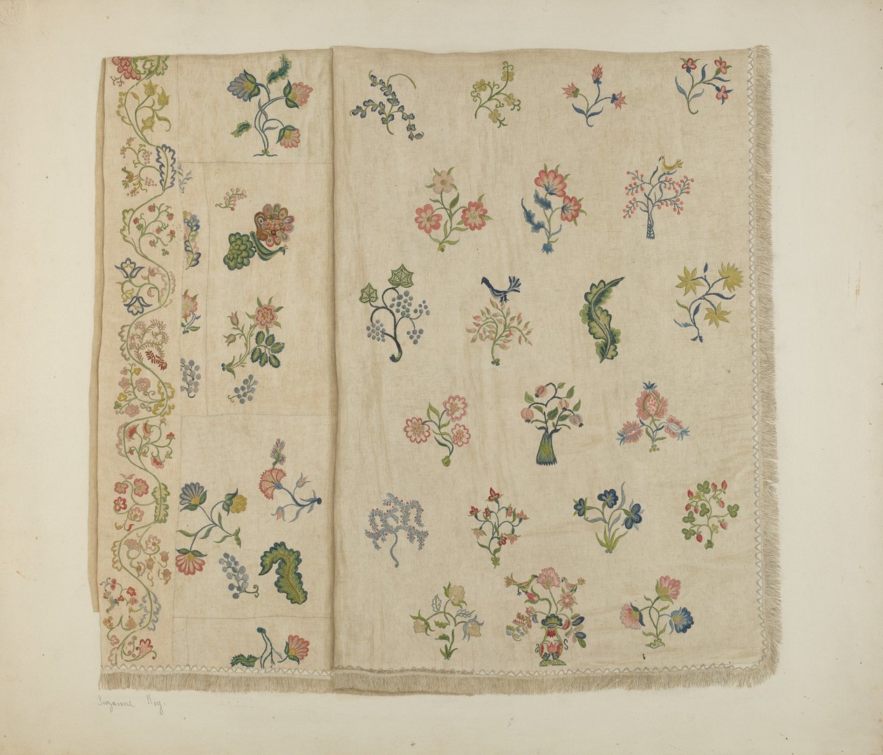 Crewel İşlemeli Yatak Örtüsü, c. 1941. by Suzanne Roy