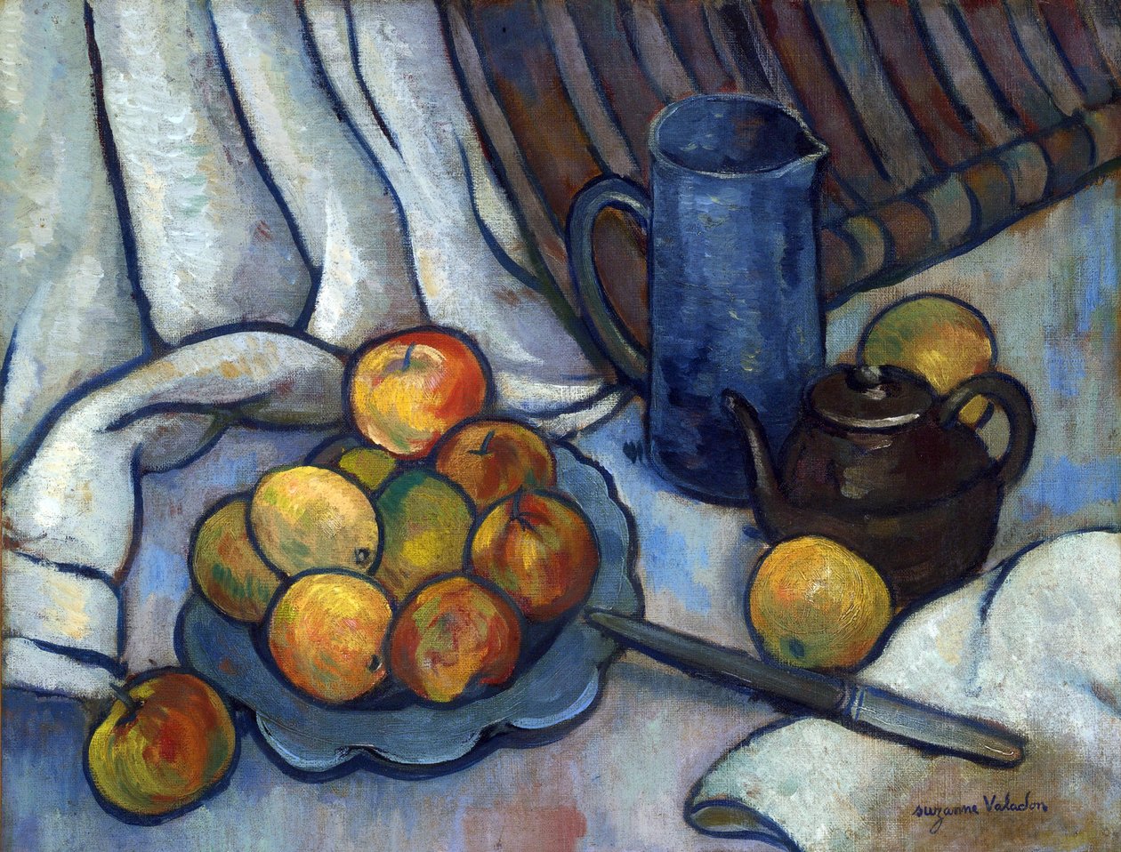Elmalar, çaydanlık ve sürahi - Peinture de Suzanne Valadon (1865-1938), yaklaşık 1919 - Tuval üzerine yağlı boya, 50,4x65,4 - Özel Koleksiyon by Suzanne Valadon