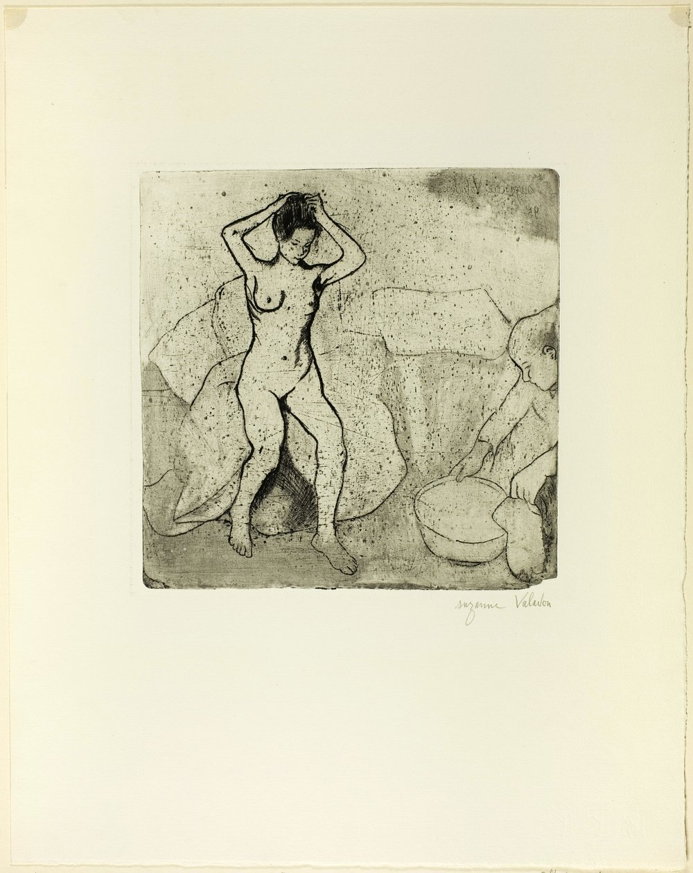Catherine Banyoyu Hazırlıyor ve Louise, Çıplak, Saçını Düzeltiyor by Suzanne Valadon