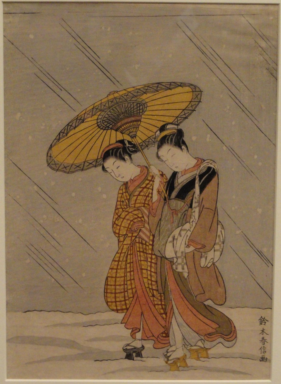 Kar fırtınasında çift by Suzuki Harunobu