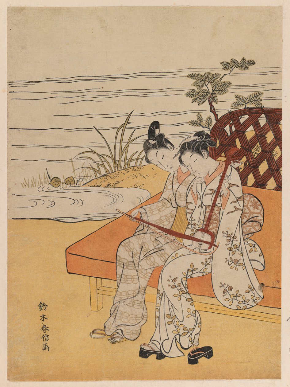 Gezici Kokyu Oyuncuları, c.1765 (renkli tahta baskı) by Suzuki Harunobu