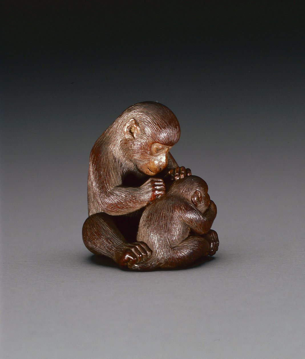 Netsuke, bir anne maymunu ve oğlunu tasvir ediyor, c.1880-1900 (tahta) (tersi için bkz. 208393) by Suzuki Tokuku