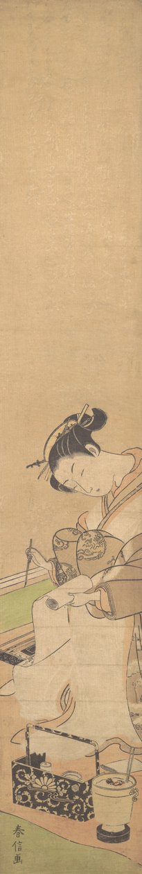 Bir Yatakta Oturan, Mektup Yazan Bir Oiran, yakl. 1769., yaklaşık 1769. by Suzuki Harunobu