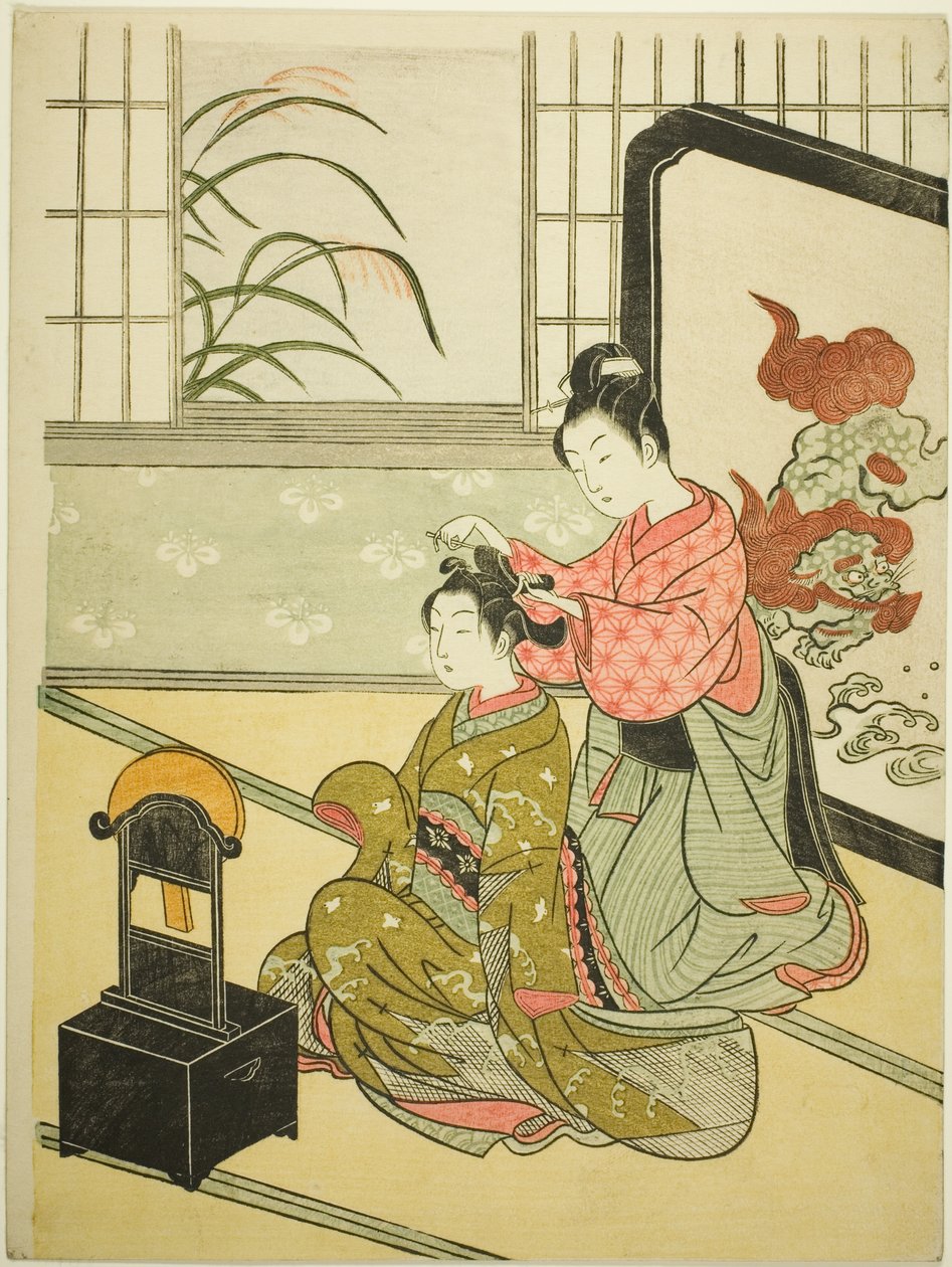 Aynadaki Sonbahar Ayı (Kyodai no shugetsu), "Salondan Sekiz Görünüm (Zashiki hakkei)" serisinden by Suzuki Harunobu