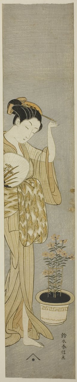 Saç tokasını ayarlayan güzellik by Suzuki Harunobu
