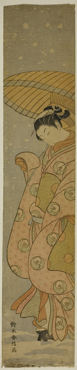 Karda Şemsiye Altındaki Güzellik by Suzuki Harunobu