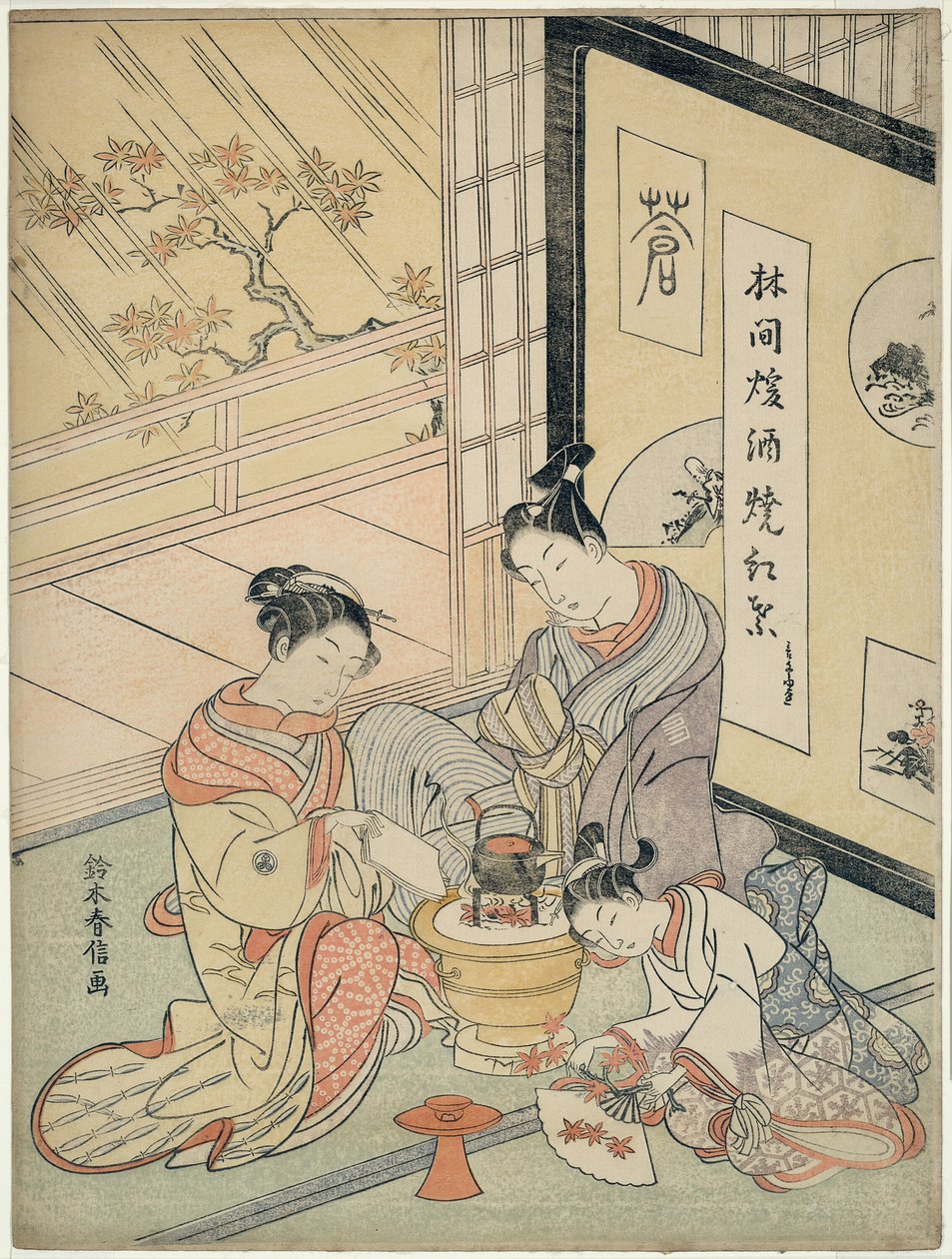 Akçaağaç Yapraklarını Isınmak İçin Yakmak by Suzuki Harunobu