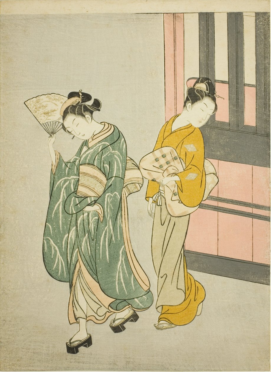 Bir Vantilatörden Esintiyi Temizlemek (Ogi no seiran), "Salondan Sekiz Görünüm (Zashiki hakkei)" serisinden by Suzuki Harunobu