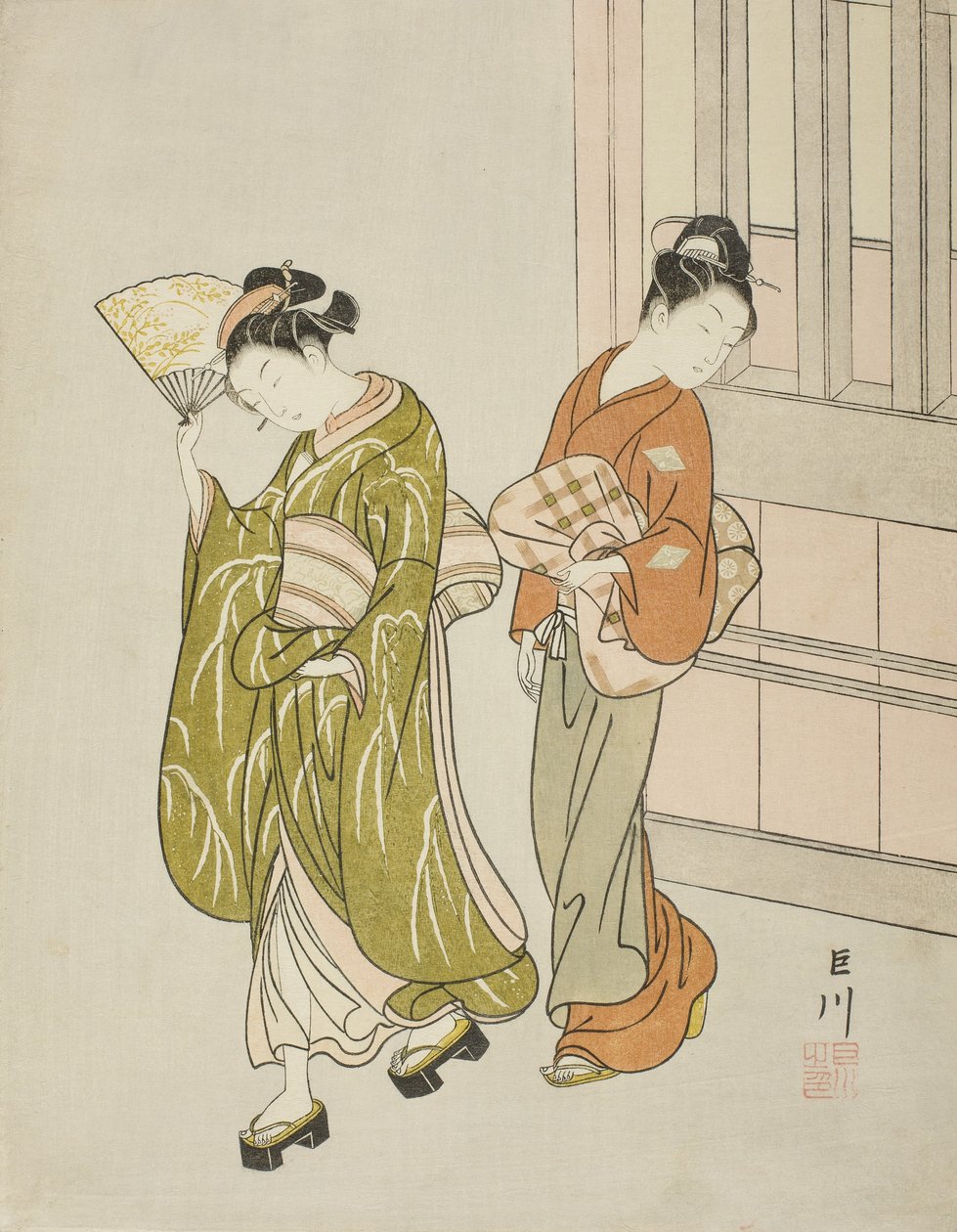 Bir Fandan Esintiyi Temizlemek by Suzuki Harunobu