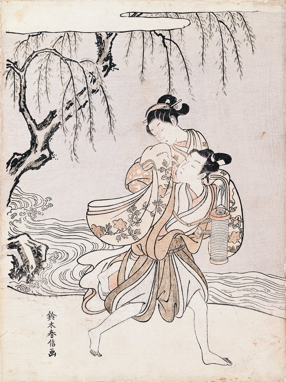Nehir kıyısındaki çift, Suzuki Harunobu (1725-1770), mürekkep ve renkler, Japonya, Japon Uygarlığı, Edo dönemi by Suzuki Harunobu