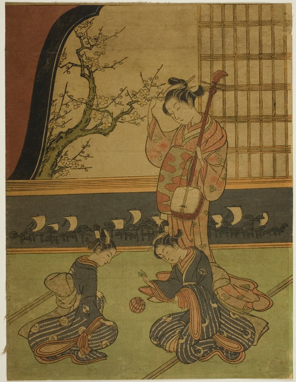 Nezaketçinin Topla Oynayan Görevlilerini Izlerken by Suzuki Harunobu