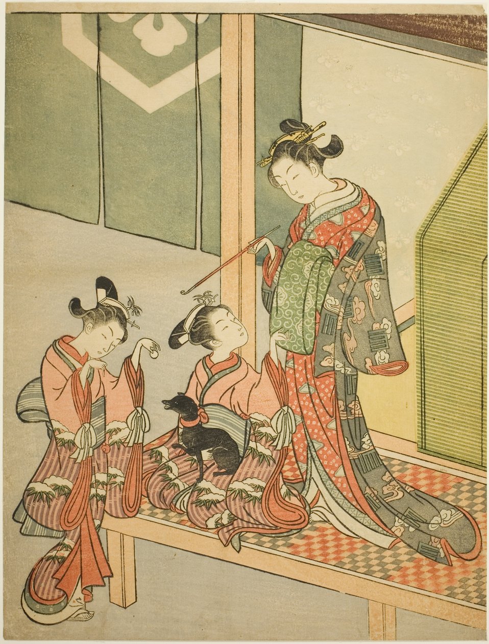 Nezaketçi ve Köpekle Oynayan İki Görevli by Suzuki Harunobu
