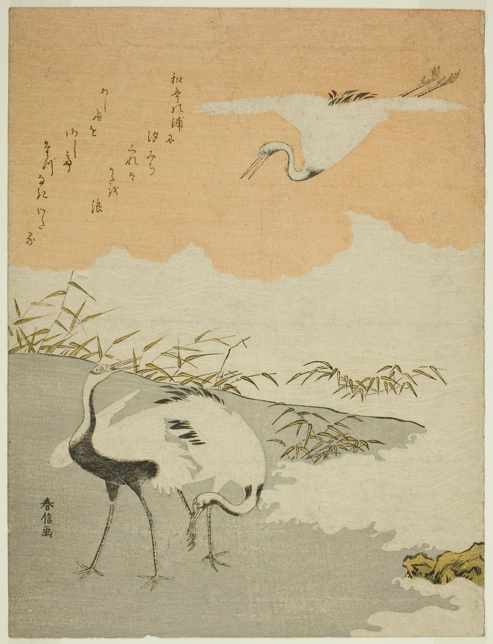 Deniz Kıyısında Vinçler by Suzuki Harunobu