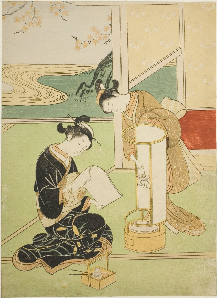 Bir Lambanın Akşam Parıltısı (Andon no sekisho), "Salondan Sekiz Görünüm (Zashiki hakkei)" serisinden by Suzuki Harunobu