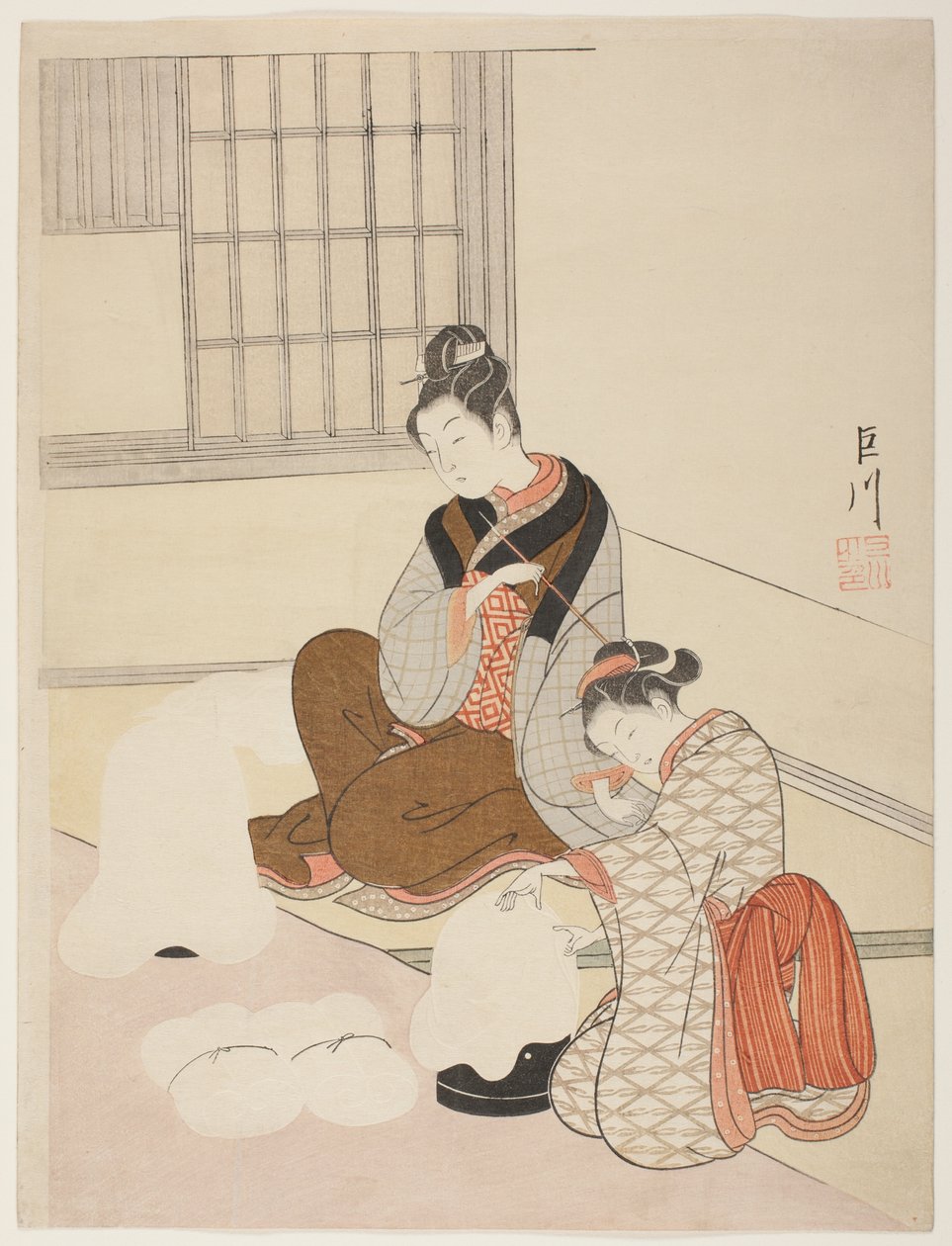 İpi Şekillendirici Üzerinde Akşam Karı (Nurioke no bosetsu), "Salondan Sekiz Görünüm (Zashiki hakkei)" serisinden by Suzuki Harunobu