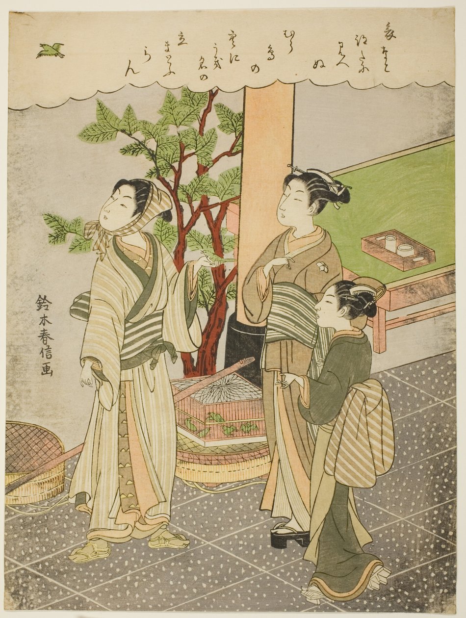 Yakalanan kuşun serbest bırakılması by Suzuki Harunobu