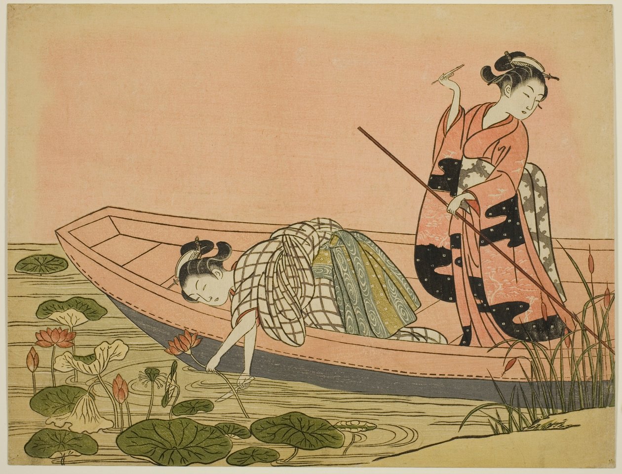Lotus Çiçekleri Toplama by Suzuki Harunobu