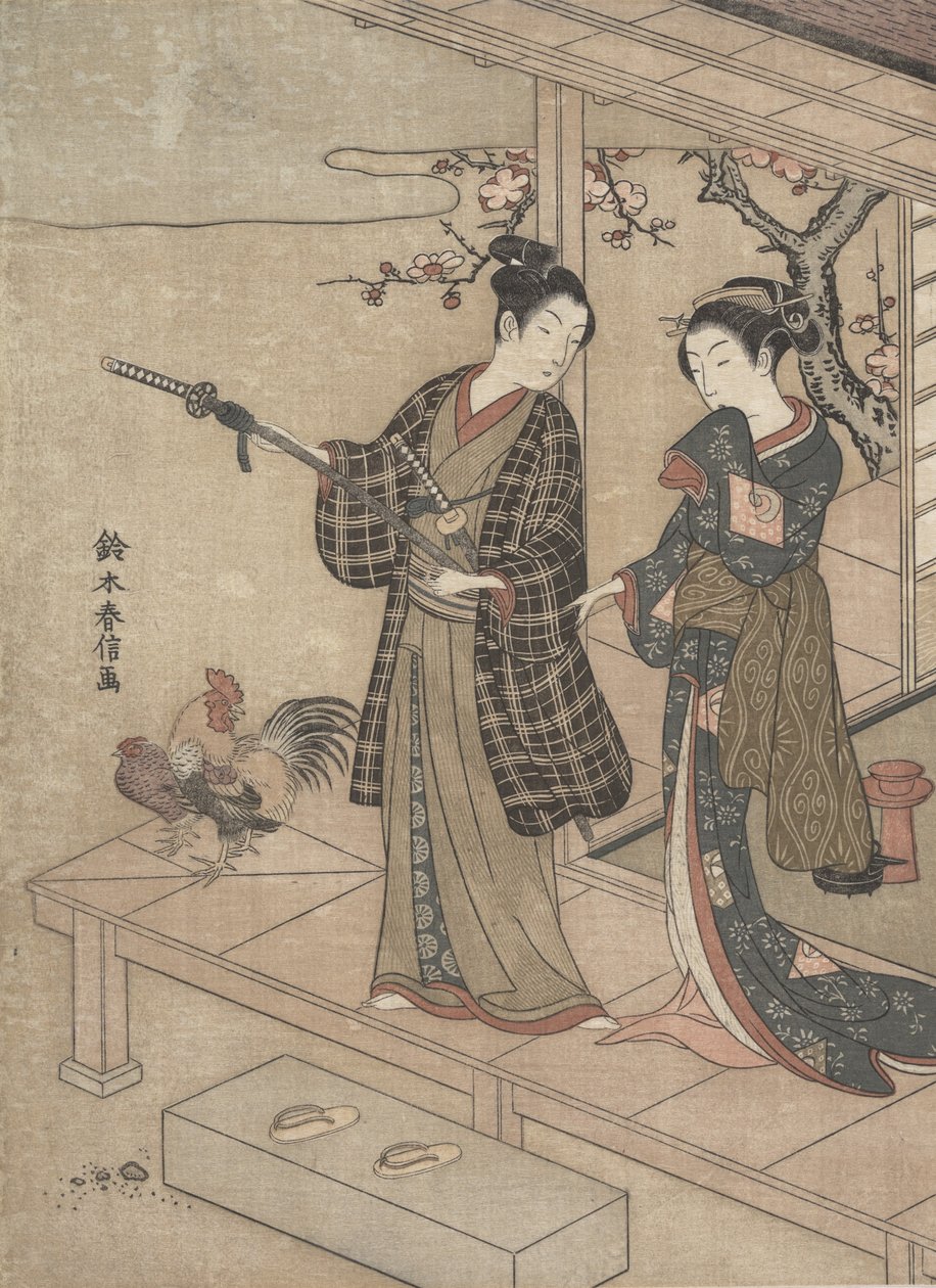 Bir Verandada Hanımından Ayrılan Beyefendi. by Suzuki Harunobu