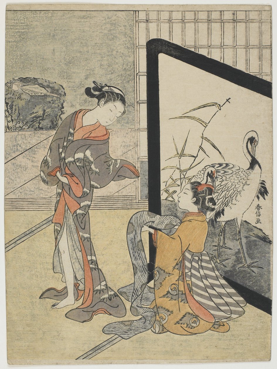 Giyinmek, 1765-69 (renkli tahta baskı) by Suzuki Harunobu