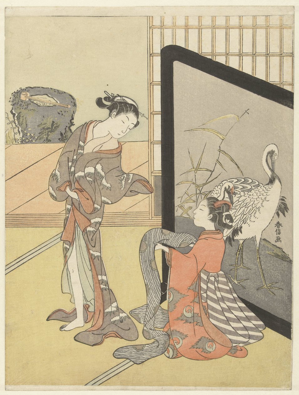bir obi seçmek by Suzuki Harunobu