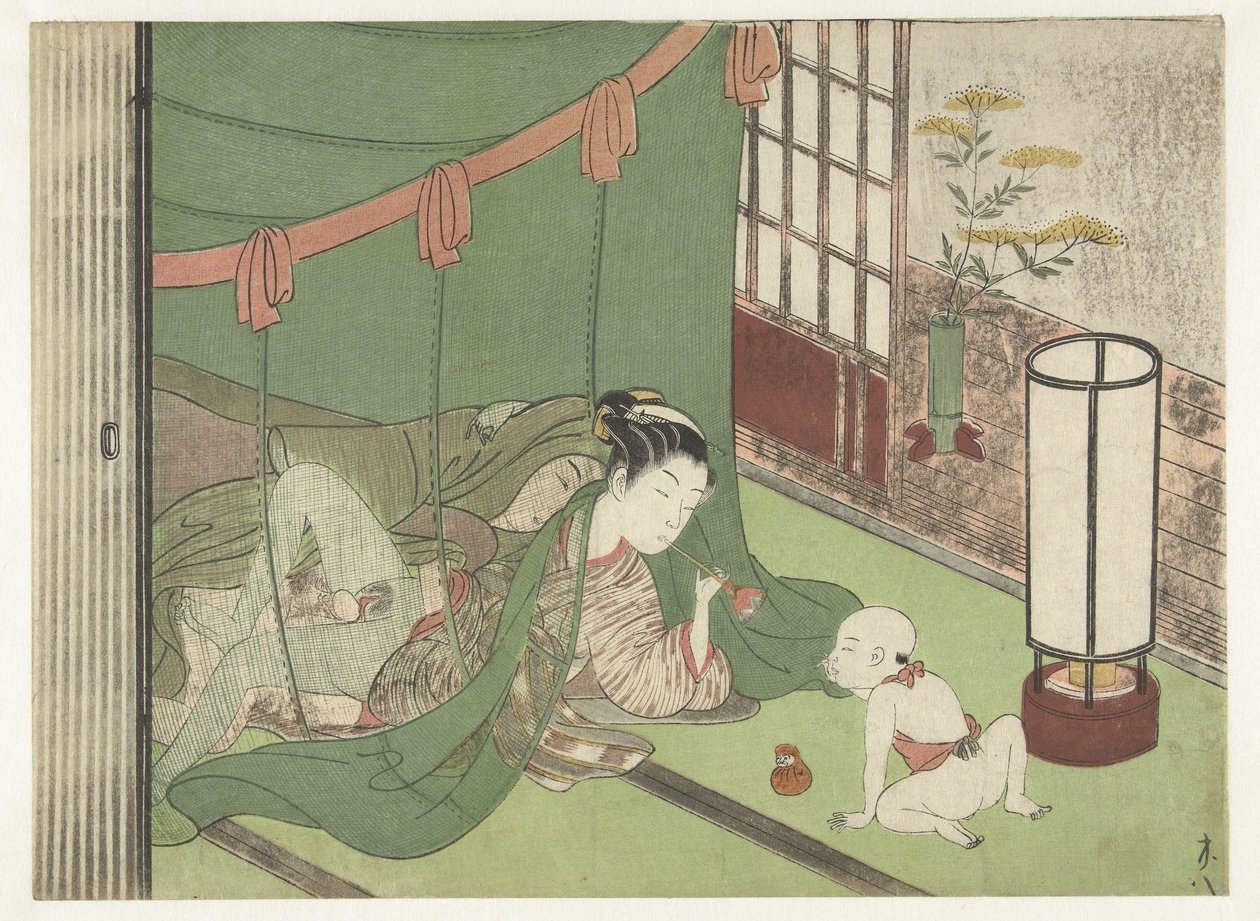 Aşk çift ve çocuk by Suzuki Harunobu
