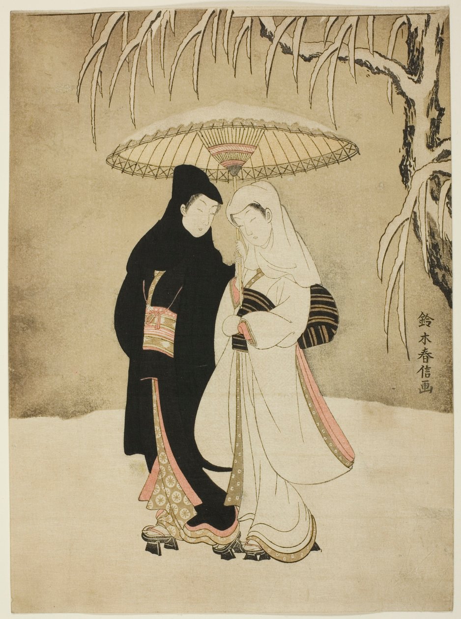 Karda Şemsiye Altında Aşıklar by Suzuki Harunobu
