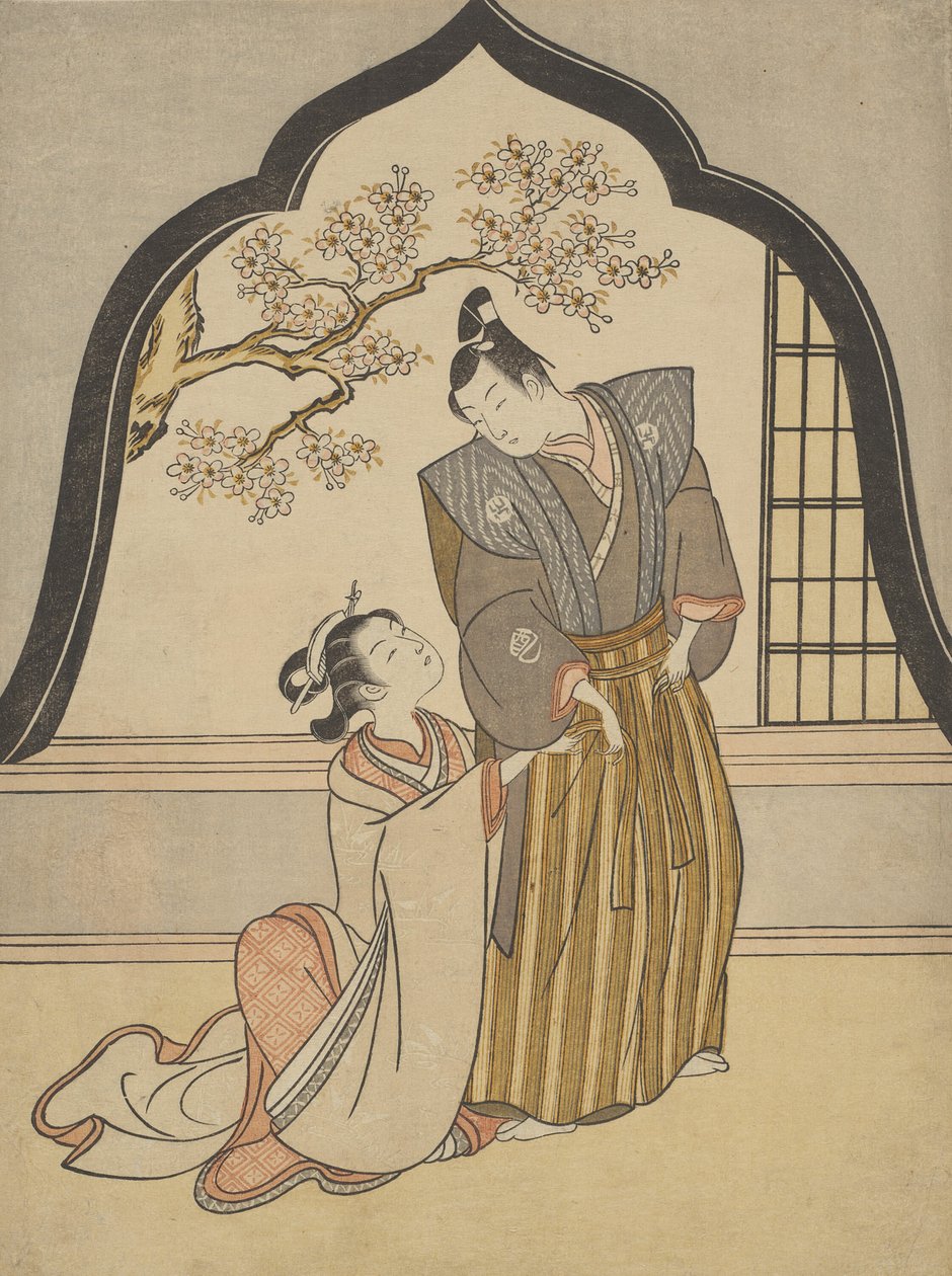 Pencere Kenarında Giyinen Aşıklar by Suzuki Harunobu