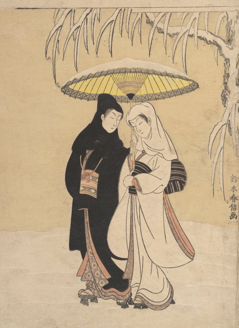 Kar Kargası ve Balıkçılda Yürüyen Aşıklar, 1764-72., 1764-72. by Suzuki Harunobu