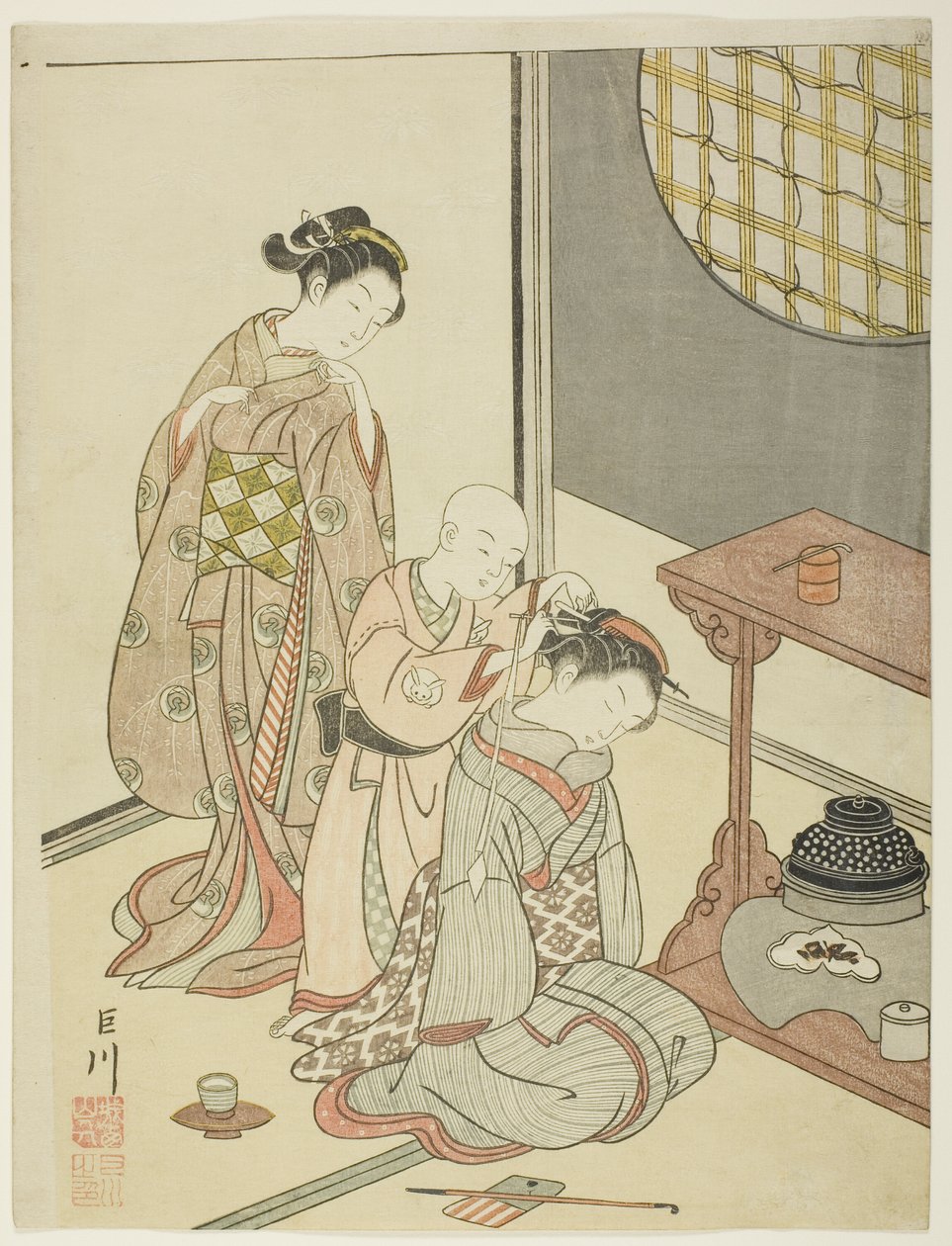 Çay Standında Gece Yağmuru (Daisu no yau), "Salondan Sekiz Görünüm (Zashiki hakkei)" serisinden by Suzuki Harunobu