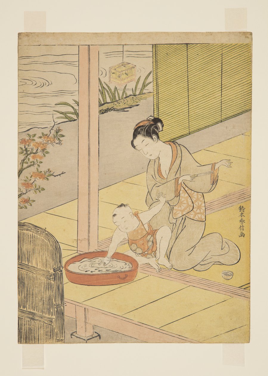 Minnows ile oynamak (renkli tahta baskı) by Suzuki Harunobu
