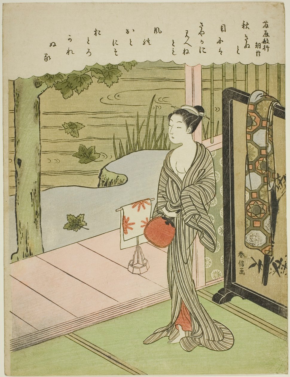 Otuz Altı Ölümsüz Şair'in isimsiz bir serisinden Fujiwara no Toshiyuki'nin şiiri by Suzuki Harunobu