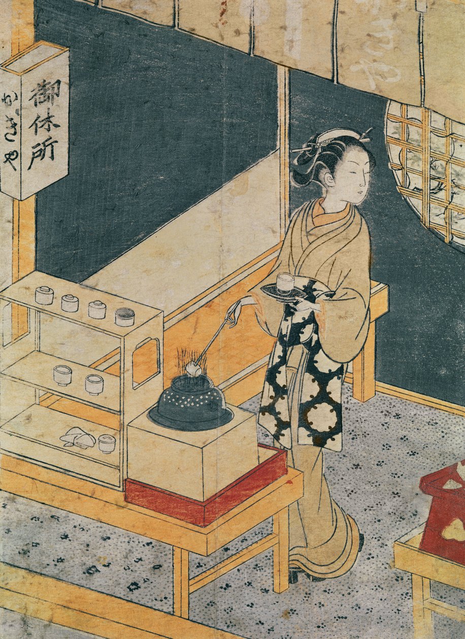 Hizmetçi Yapımı Çay (renkli tahta baskı) by Suzuki Harunobu