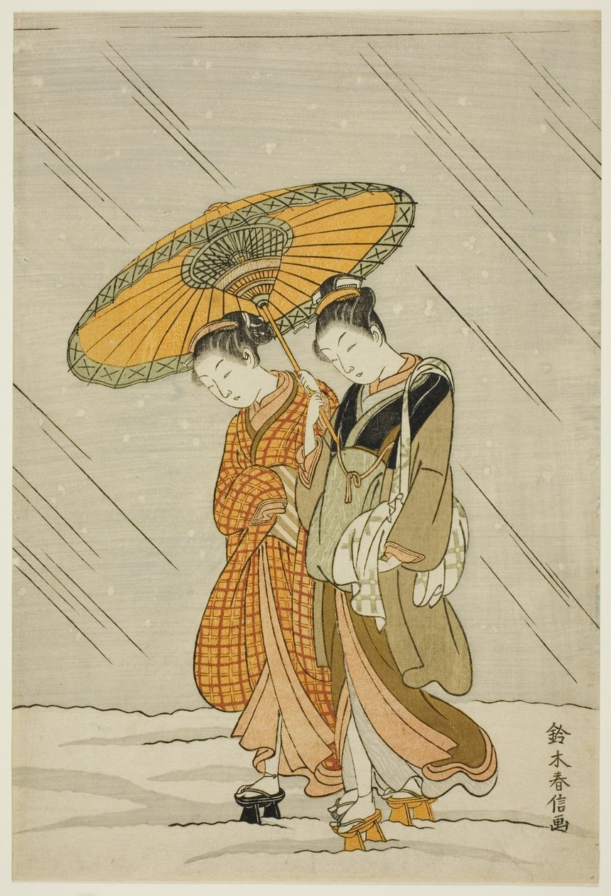 Hamamdan Dönüşte Kar by Suzuki Harunobu