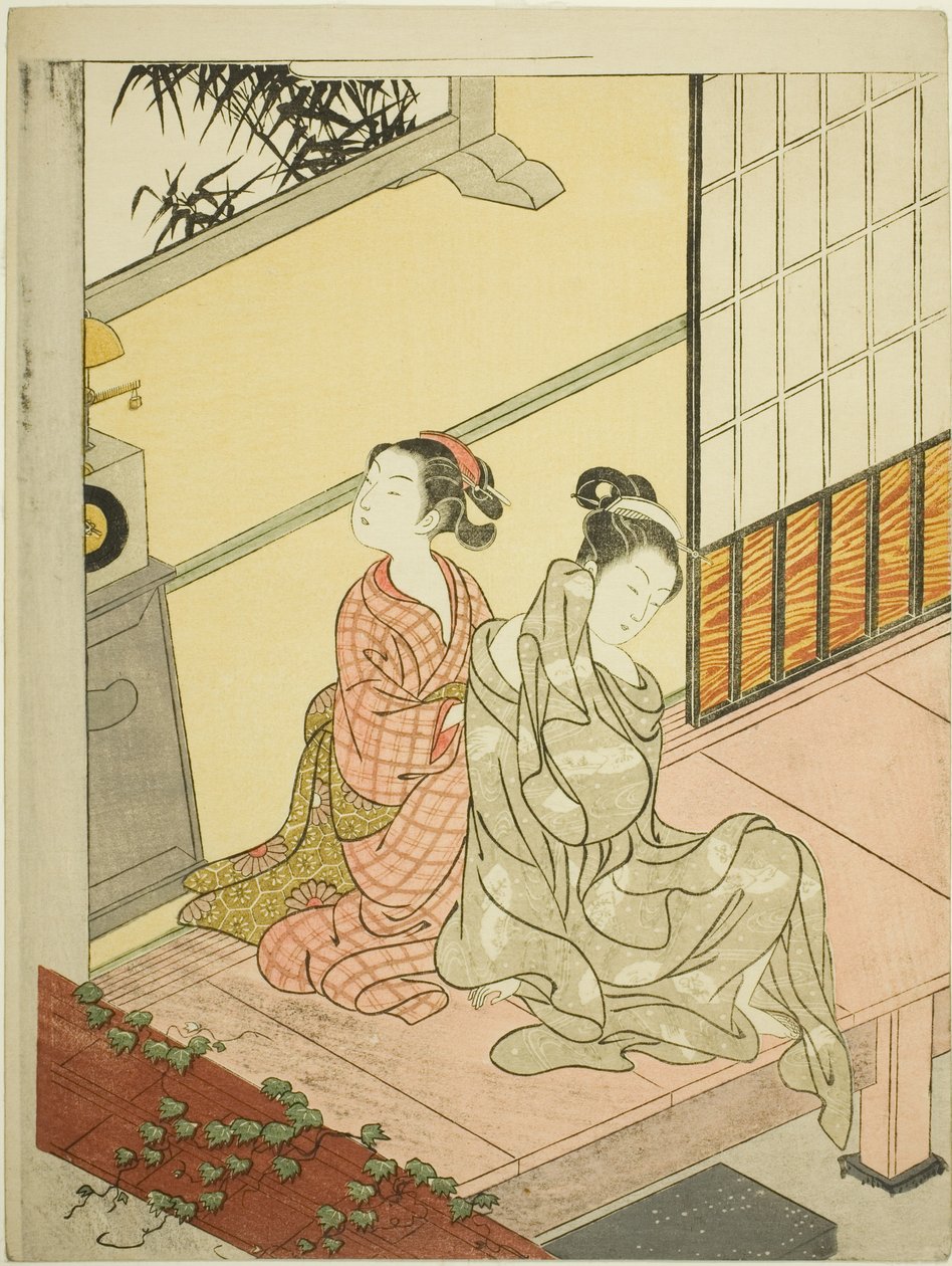 Saatin Akşam Çanı (Tokei no bansho), "Salondan Sekiz Görünüm (Zashiki hakkei)" serisinden by Suzuki Harunobu